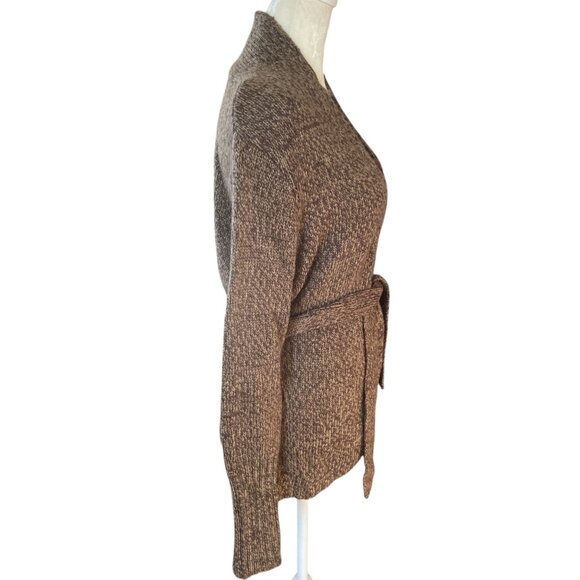 New York & Company women's M brown open front long sleeve tie cardigan sweater - Picture 4 of 10